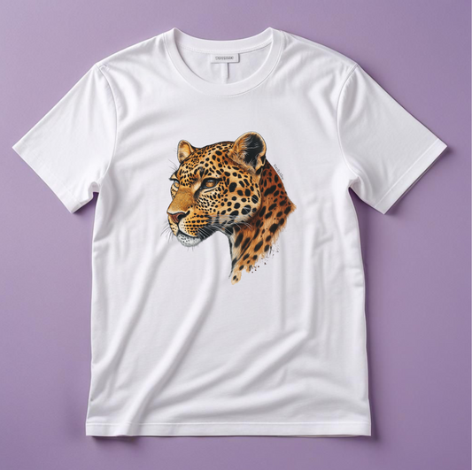 
Leopard Luxe Classic Tee organic cotton white graphic tee with leopard print by Yoo to Tee
