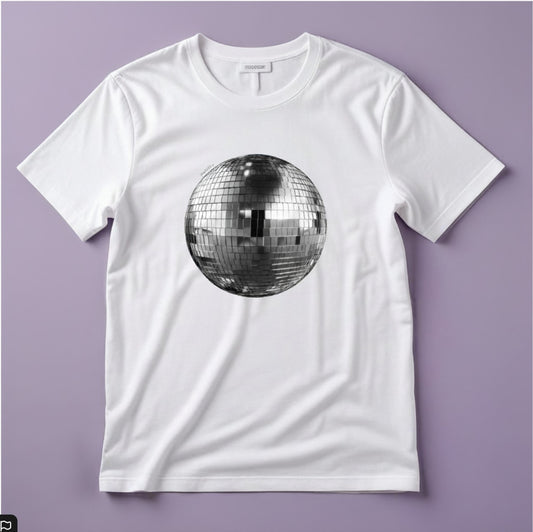 Glitter Ball Classic Tee organic cotton white graphic t-shirt with disco ball print by Yoo to Tee