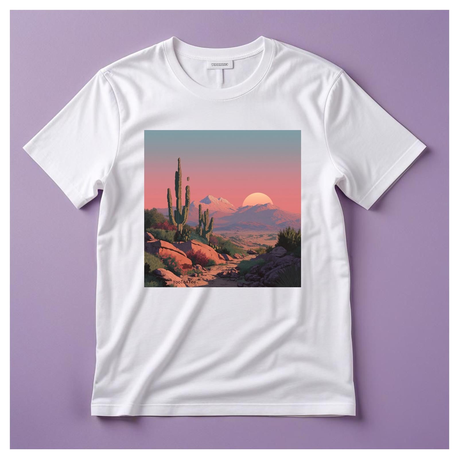 Desert Dusk Classic Tee organic cotton white graphic tee with desert dusk print by Yoo to A Tee
